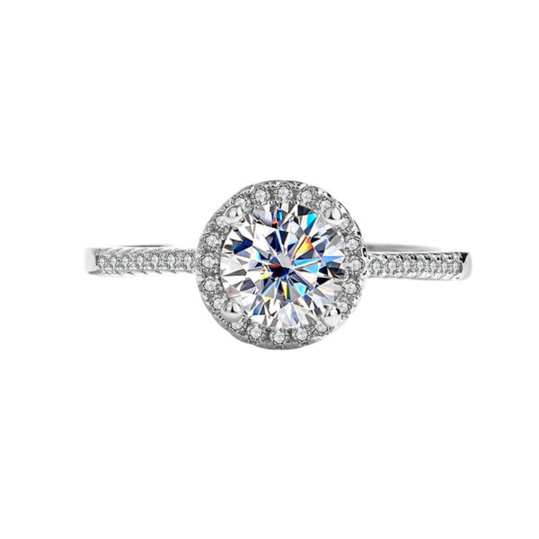 S925 Sterling Silver Moissanite Round Bag Three-piece Female Ring Necklace - Image 3