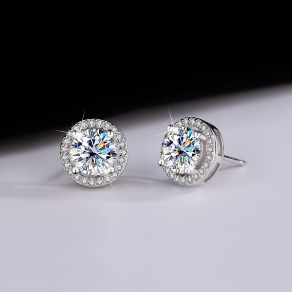 S925 Sterling Silver Moissanite Round Bag Three-piece Female Ring Necklace - Image 9