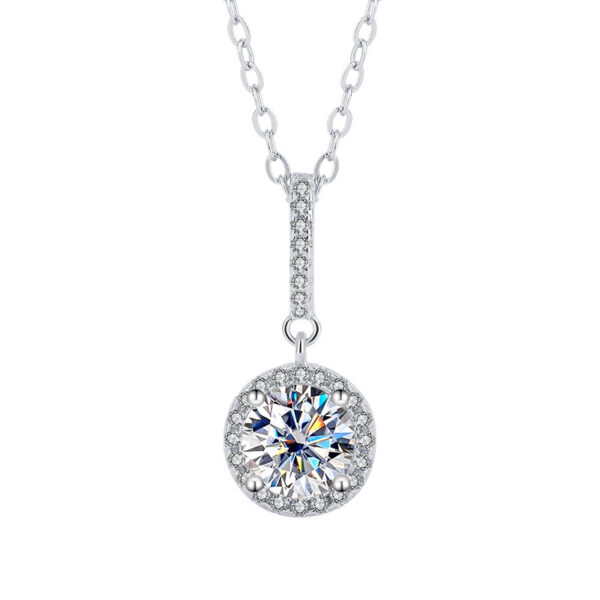 S925 Sterling Silver Moissanite Round Bag Three-piece Female Ring Necklace - Image 5
